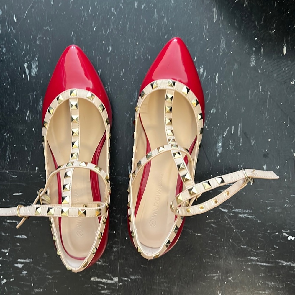 Deep red flats gold studded